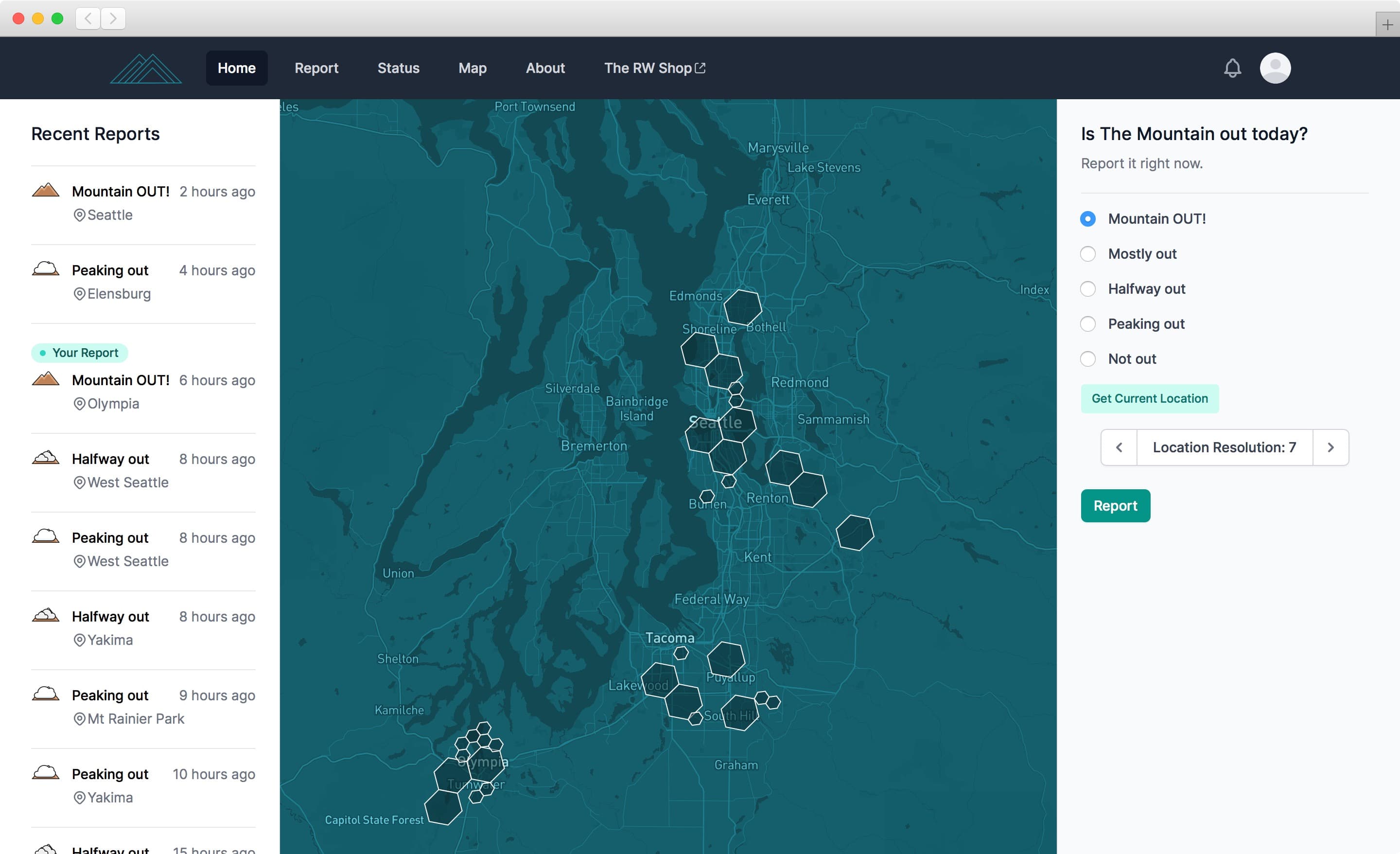 Screenshot showing the alpha version of the rainier watch app website